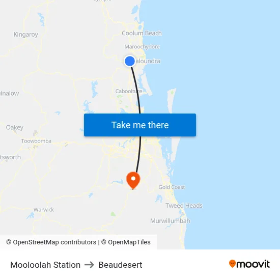 Mooloolah Station to Beaudesert map