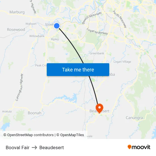 Booval Fair to Beaudesert map