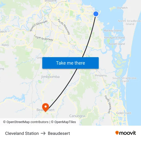 Cleveland Station to Beaudesert map