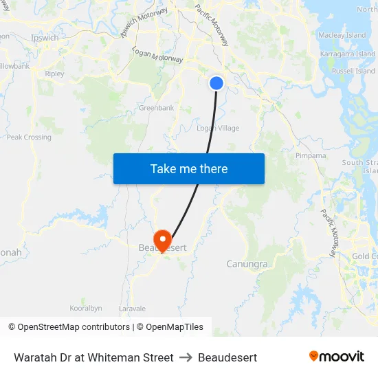 Waratah Dr at Whiteman Street to Beaudesert map