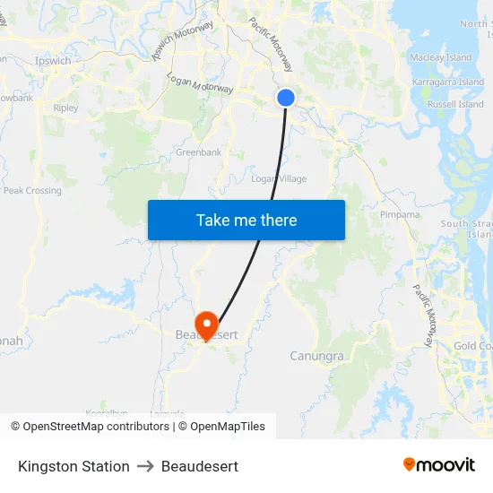 Kingston Station to Beaudesert map