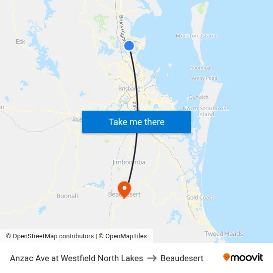 Anzac Ave at Westfield North Lakes to Beaudesert map