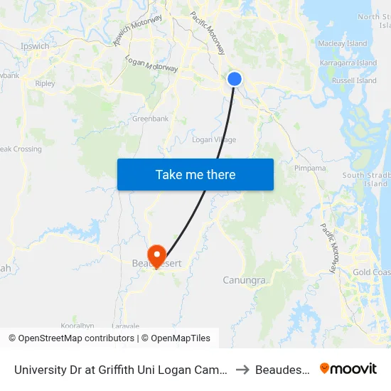 University Dr at Griffith Uni Logan Campus to Beaudesert map