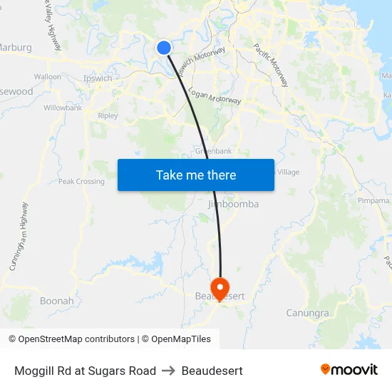 Moggill Rd at Sugars Road to Beaudesert map