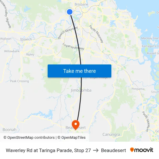 Waverley Rd at Taringa Parade, Stop 27 to Beaudesert map