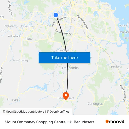 Mount Ommaney Shopping Centre to Beaudesert map