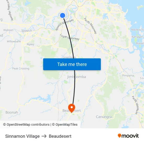 Sinnamon Village to Beaudesert map