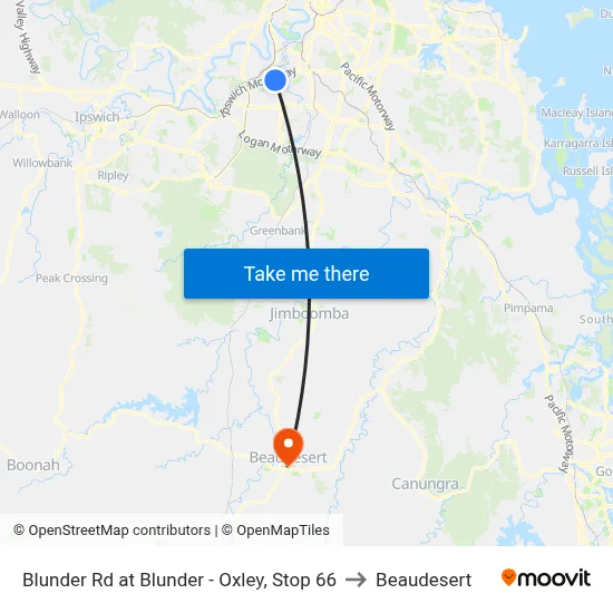 Blunder Rd at Blunder - Oxley, Stop 66 to Beaudesert map