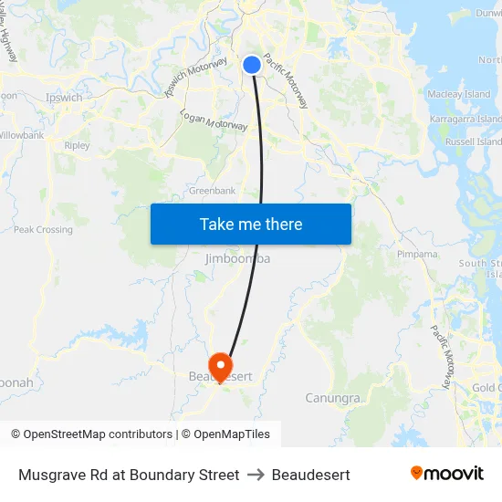 Musgrave Rd at Boundary Street to Beaudesert map