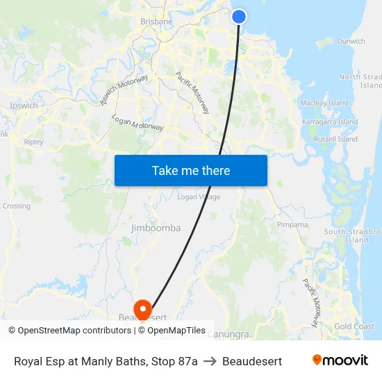 Royal Esp at Manly Baths, Stop 87a to Beaudesert map