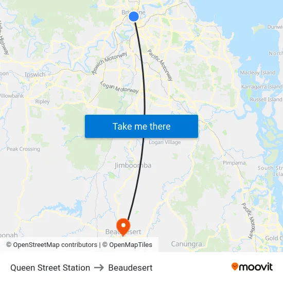 Queen Street Station to Beaudesert map