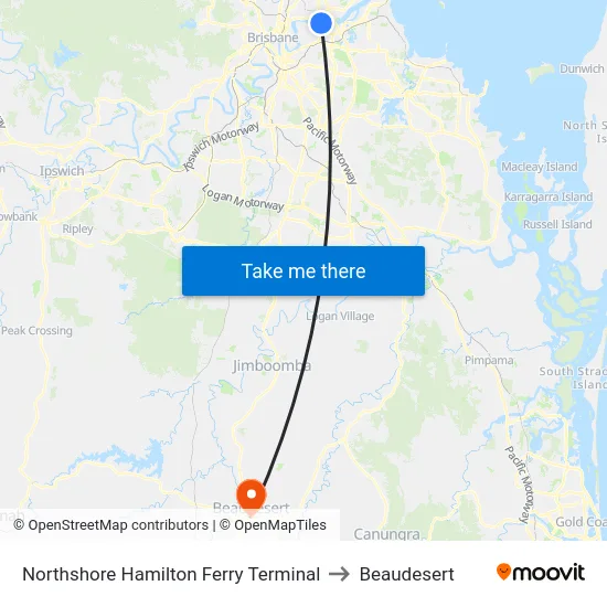 Northshore Hamilton Ferry Terminal to Beaudesert map