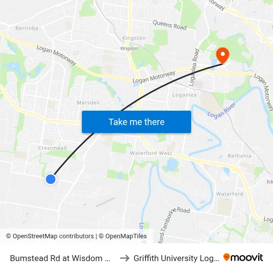 Bumstead Rd at Wisdom Way to Griffith University Logan map