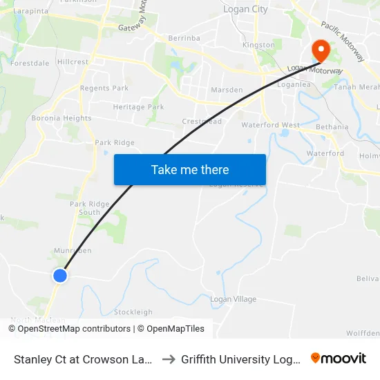 Stanley Ct at Crowson Lane to Griffith University Logan map