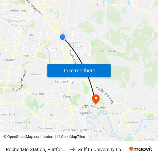 Rochedale Station, Platform 1 to Griffith University Logan map