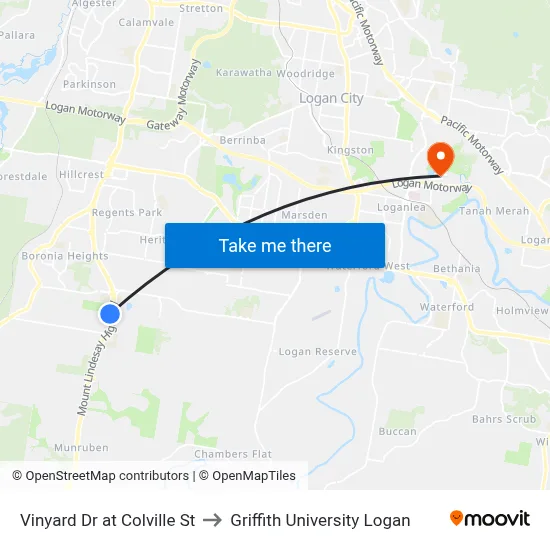 Vinyard Dr at Colville St to Griffith University Logan map