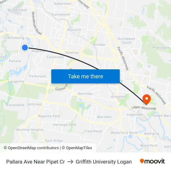 Pallara Ave Near Pipet Cr to Griffith University Logan map