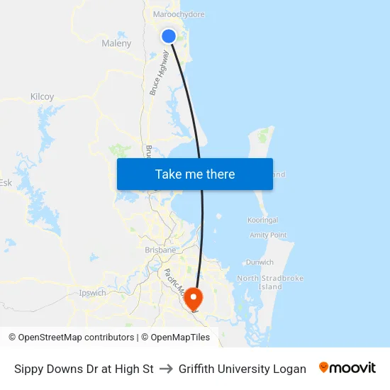 Sippy Downs Dr at High St to Griffith University Logan map