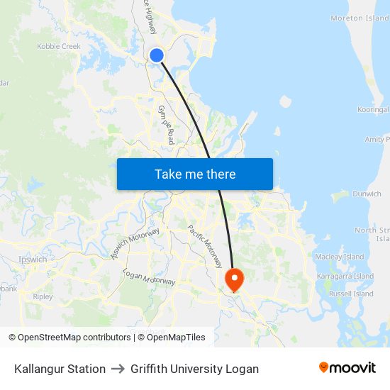 Kallangur Station to Griffith University Logan map