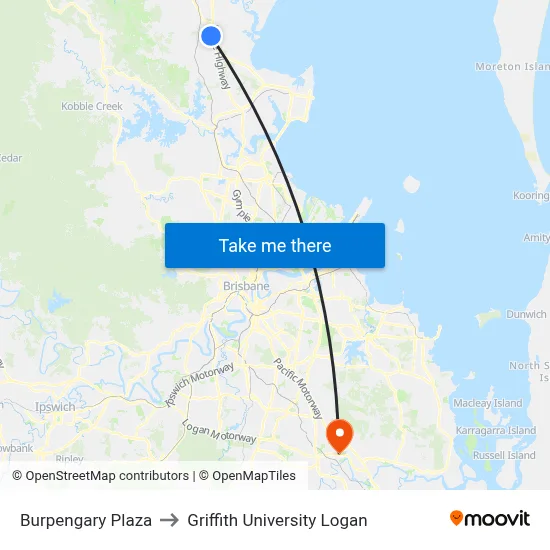 Burpengary Plaza to Griffith University Logan map