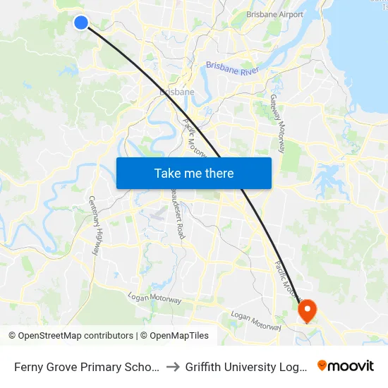 Ferny Grove Primary School to Griffith University Logan map