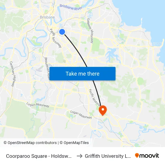 Coorparoo Square - Holdsworth St to Griffith University Logan map