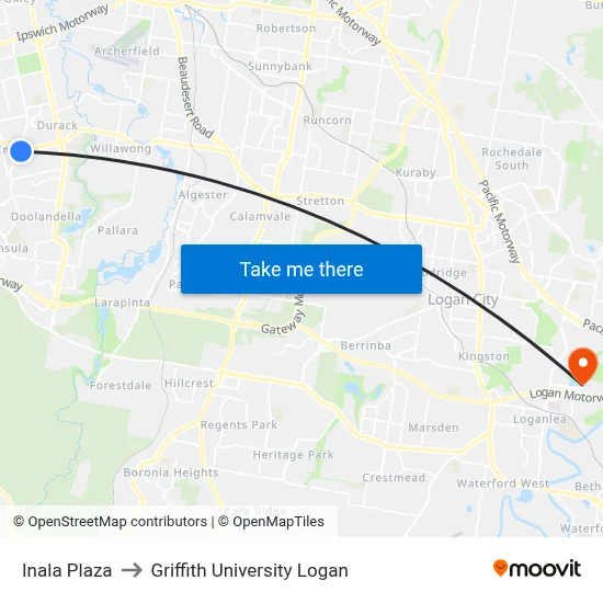 Inala Plaza to Griffith University Logan map