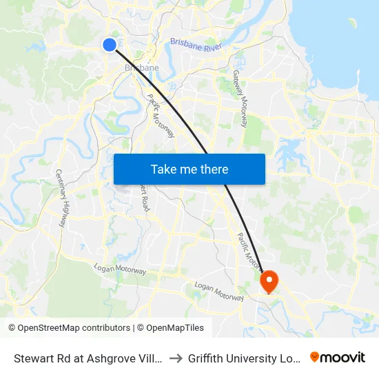Stewart Rd at Ashgrove Village to Griffith University Logan map