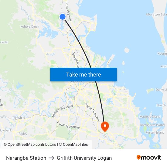 Narangba Station to Griffith University Logan map