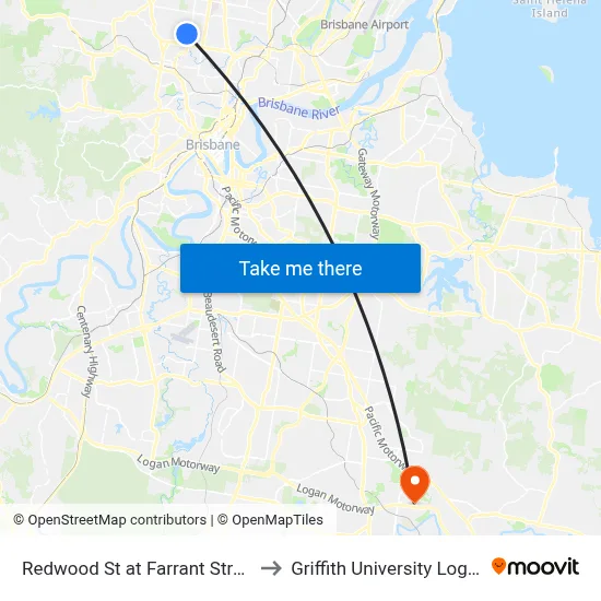 Redwood St at Farrant Street to Griffith University Logan map