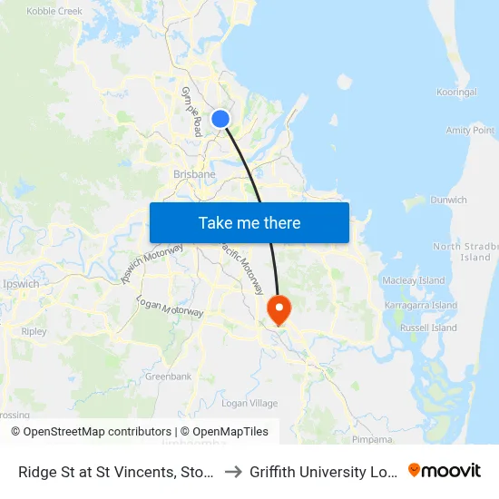 Ridge St at St Vincents, Stop 19 to Griffith University Logan map