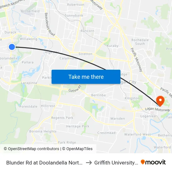 Blunder Rd at Doolandella North, Stop 61a to Griffith University Logan map