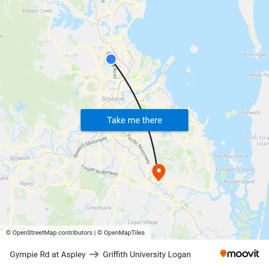 Gympie Rd at Aspley to Griffith University Logan map