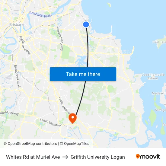Whites Rd at Muriel Ave to Griffith University Logan map