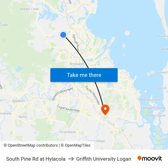 South Pine Rd at Hylacola to Griffith University Logan map