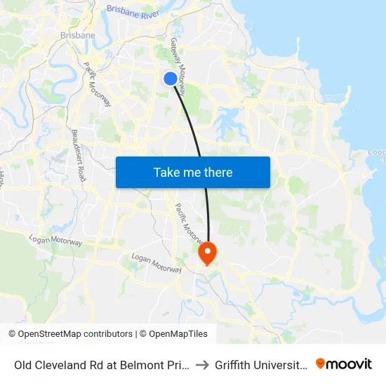 Old Cleveland Rd at Belmont Primary School to Griffith University Logan map