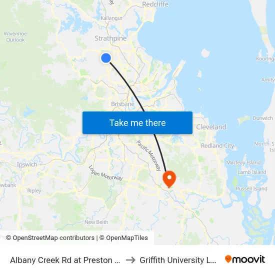 Albany Creek Rd at Preston Point to Griffith University Logan map
