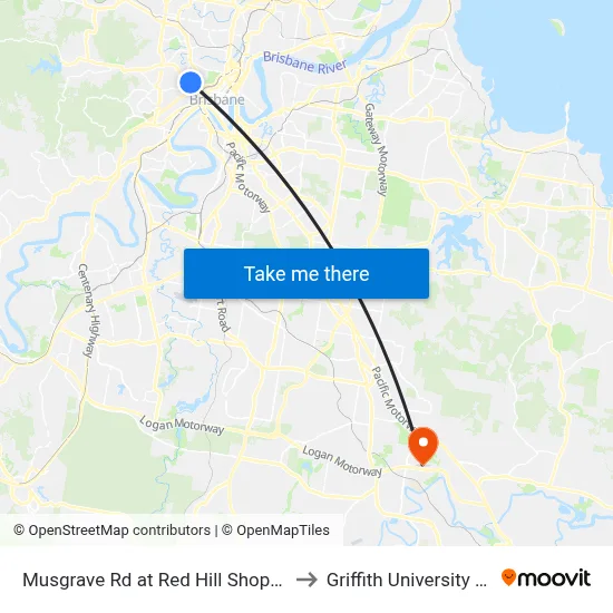 Musgrave Rd at Red Hill Shops, Stop 8 to Griffith University Logan map