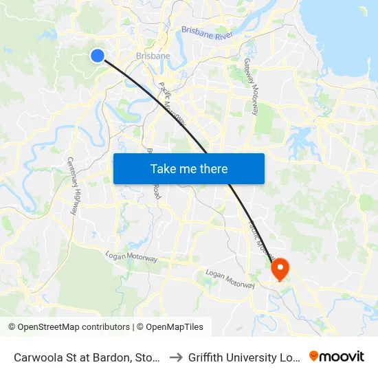 Carwoola St at Bardon, Stop 22 to Griffith University Logan map