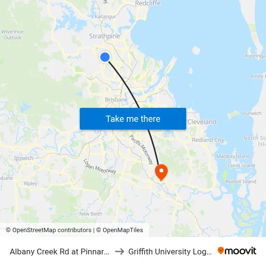 Albany Creek Rd at Pinnaroo to Griffith University Logan map