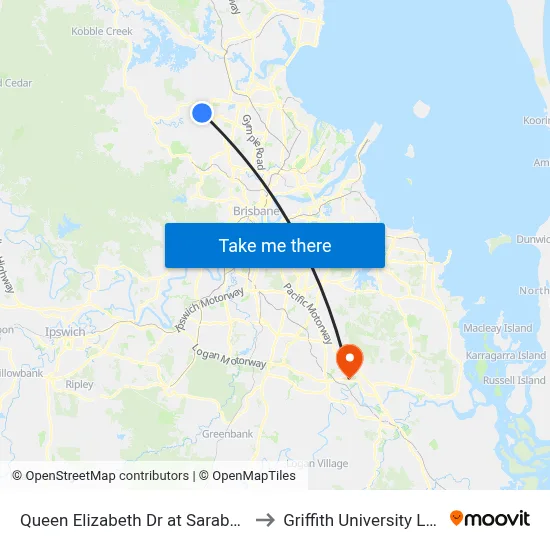 Queen Elizabeth Dr at Saraband Dr to Griffith University Logan map