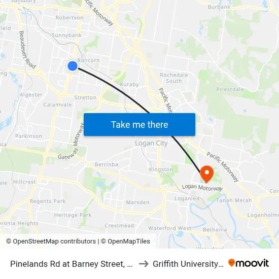 Pinelands Rd at Barney Street, Stop 70/71 to Griffith University Logan map