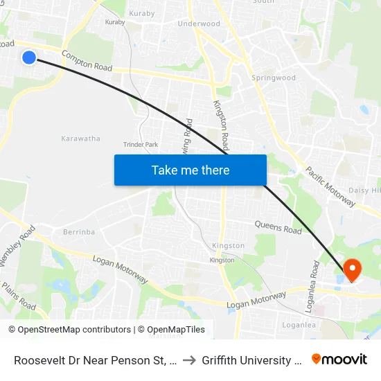 Roosevelt Dr Near Penson St, Stop 88 to Griffith University Logan map