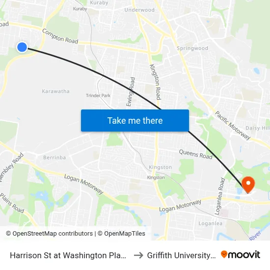 Harrison St at Washington Place, Stop 90 to Griffith University Logan map
