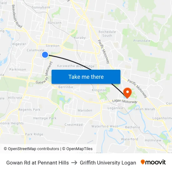 Gowan Rd at Pennant Hills to Griffith University Logan map