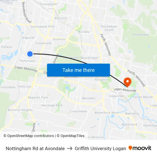 Nottingham Rd at Avondale to Griffith University Logan map
