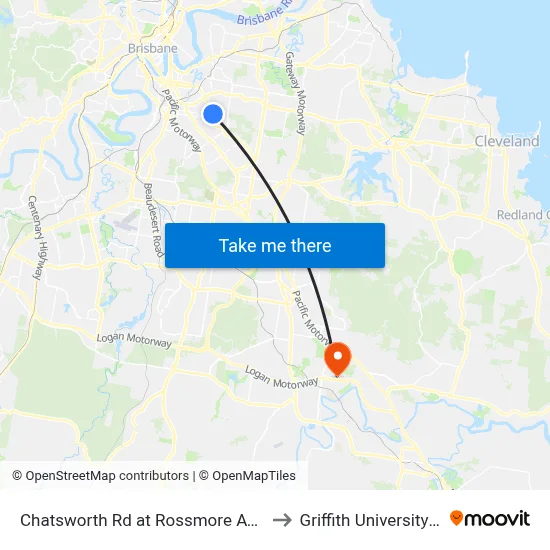 Chatsworth Rd at Rossmore Ave, Stop 32 to Griffith University Logan map