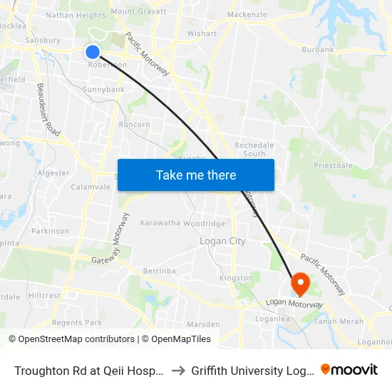 Troughton Rd at Qeii Hospital to Griffith University Logan map