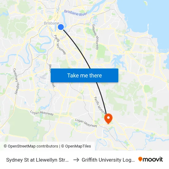Sydney St at Llewellyn Street to Griffith University Logan map