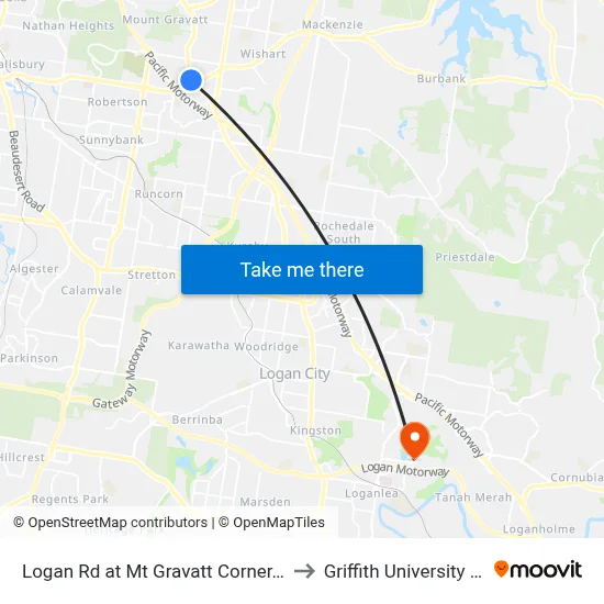 Logan Rd at Mt Gravatt Corner, Stop 44 to Griffith University Logan map